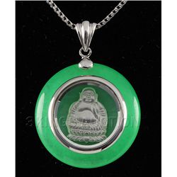 SILVER JADE 61.87CTW SPINNING BUDDHA ROUND PENDANT