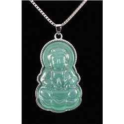 NATURAL 41.57CTW JADE BUDDHA SILVER PLATED PENDANT