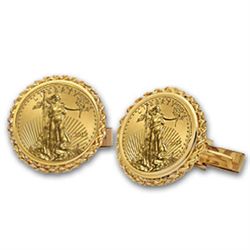 2012 1/10-oz Gold Eagle Cuff Links (Polished Rope) 14KT