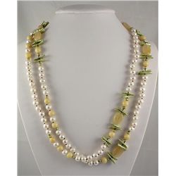 605.00CTW YELLOW QUARTZ BEADS & PEARL NECKLACE