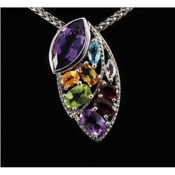 Multi-color Precious Stones 3.99ctw Silver Pendant 2.94
