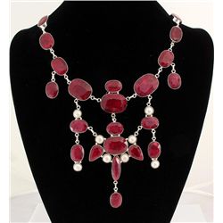 RUBY CORRUNDUM 119.20GRAMS SILVER STATEMENT NECKLACE