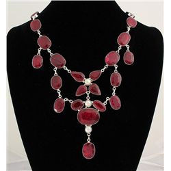 RUBY CORRUNDUM 106.46GRAMS SILVER STATEMENT NECKLACE