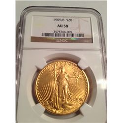 1909/8 $20 GOLD ST GAUDENS SCARCE DATE