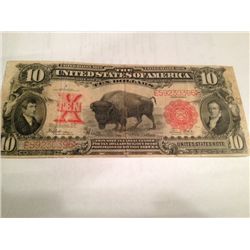 1901 $10 DOLLAR BILL BISON UNITED STATES CURRENCY LEGAL TENDER NOTE