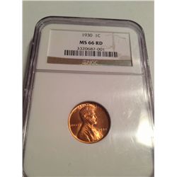 1930 LINCOLN WHEAT CENT NGC MS-66 RED