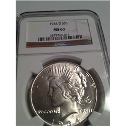 1934-D PEACE DOLLAR NGC MS-63