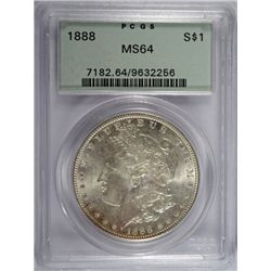 1888 MORGAN SILVER DOLLAR, PCGS MS-64  GREEN LABEL