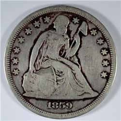 1859-O SEATED DOLLAR,  F/VF
