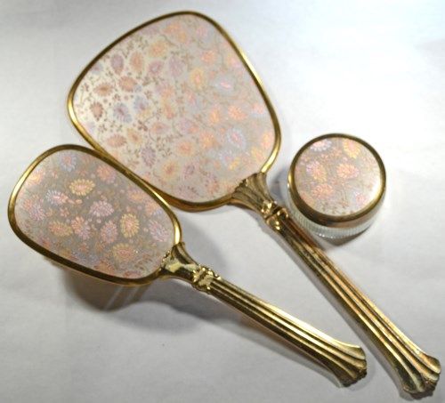 Vintage Vanity Set Brush And Mirror And Jar