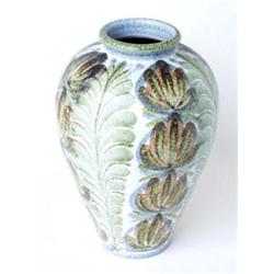 A DENBY VASE: circa 1950, designed by Glyn Colledge, with all over  flowerhead and leaf design, 1...