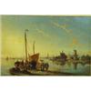 Image 1 : WILLIAM RAYMOND DOMMERSEN (1850-1927) OIL ON CANVAS: a Dutch river  scene, signed, 15.25" x 23" E...