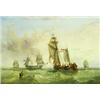 Image 1 : HENRY REDMORE (1820-1887) OIL ON BOARD: Dutch fishing yawl and  British War Ship, signed and date...