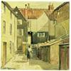 Image 1 : JOSEPH APPLEYARD (1908-1960), A WATERCOLOUR: a yard scene with figure  of a lady, signed and date...