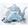 Image 1 : AN UNUSUALLY SHAPED VICTORIAN TEA POT: with matching stand, flat  sided, transfer printed in gree...