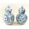 Image 1 : A PAIR OF LATE 19TH CENTURY BLUE AND WHITE ORIENTAL DOUBLE GOURD  SHAPED VASES: hand painted writ...