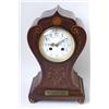 Image 1 : AN EDWARDIAN INLAID MAHOGANY MANTLE CLOCK: with French eight day  movement striking to gong, the...