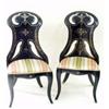 Image 1 : A PAIR OF VICTORIAN MOTHER OF PEARL INLAID PAPIER MACHE CHAIRS: (2) Est.500-700...