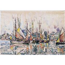 PAUL SIGNAC (1863-1935) Voiliers dans le port de Concarneau initialed and inscribed “PS Concarne...