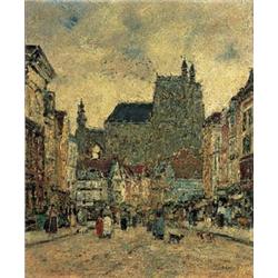 EUGÈNE BOUDIN (1824-1898) Abbeville. Rue et église Saint-Vulfran signed and dated “E. Boudin 94”...
