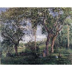CAMILLE PISSARRO (1830-1903) Paysage avec promeneurs se reposant sous les arbres signed and date...