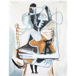PABLO PICASSO (1881-1973) Femme tenant un chat dans ses bras signed “Picasso” (upper right) and...