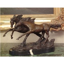 Beautiful Bronze Sculpture Two Running Horses