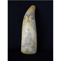 Scrimshaw Powder Horn Flask depicting Eagle & Lady