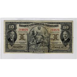 Banque Canadienne Nationale 1935 $10 #214624 CH-85-14-04.  Nice VF issue.Catalogue Value:  165