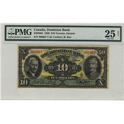 The Dominion Bank of Canada 1938 $10 CH-220-28-04.  #300867 PMG VF25 Net.  Designated with tear.Cata