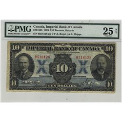 The Imperial Bank of Canada 1923 $10 CH-375-18-08.  #R516128 PMG VF25 Net.  Pencil and minor rust.Ca