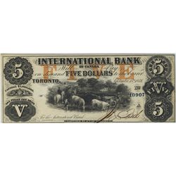 The International Bank of Canada 1858 $5 #10907 CH-380-10-10-16a, PMG CH AU58EPQ.Catalogue Value:  3
