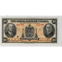 The Royal Bank of Canada 1935 $10 #611790 CH-630-18-04a, Crisp EF/AU issue.Catalogue Value:  190