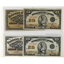 1900 25¢ DC-15b(2) & 1923 25¢ DC-24c(2).  Lot of 4 notes Catalogue Value:  80