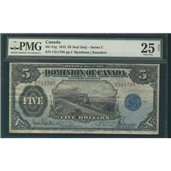 1912 $5 DC-21g PMG VF25 Net.  Designated repaired.  Minor tear not very visible.Catalogue Value:  19