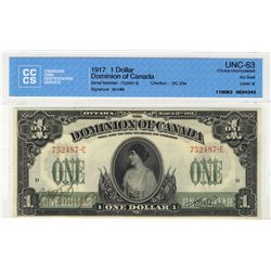 1917 $1 DC-23a #752487-E CCCS CH UNC63.  Bright attractive issue with sharp corners.Catalogue Value: