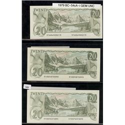 1979 $20 BC-54cA(2) & BC-54cA-I. Lot of 3 replacement issues. Strong AU to Crisp UNC.Catalogue Value