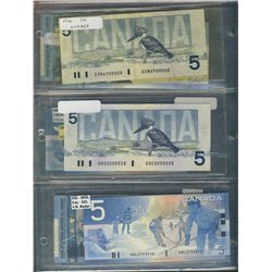 Bank of Canada 1986-2010 $5 Banknote Lot.  Includes RADAR issues & some particular number series.  4