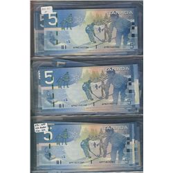 Bank of Canada 2005-2010 $5 Banknote Lot.  Includes RADAR issues & some particular number series.  4
