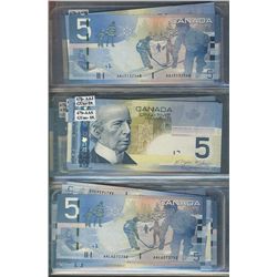 Bank of Canada 2005-2010 $5 Banknote Lot.  Includes RADAR issues & some particular number series.  M