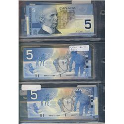 Bank of Canada 2005-2010 $5 Banknote Lot.  Includes RADAR issues with some Insert/Replacements.  30 