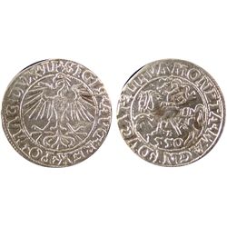 Poland; 1550 1/2 Grossus,  Sigismund II Augustus.  Brilliant well defined EF/AU issue.Catalogue Valu