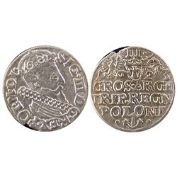 Poland; 1623 3 Grossus, Sigismund II. Well defined VF/EF issue.Catalogue Value:  80