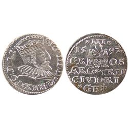 Poland; 1592 3 Grossus, Sigismund III 1587-1632.  Lustrous AU example for grade.Catalogue Value:  30