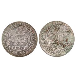 Poland; 1561 1/2 Grossus,  Sigismund II Augustus.  F/VF issue with some vers de gris.Catalogue Value