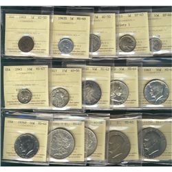 US 1903 1¢, 1943S, 1883 5¢, 1913 V1, 190710¢, 1945, 1927 25¢, 1946D 50¢, 1960D, 1967, 1976D, 1884O $