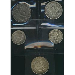 US 1854(F12), 1929(F12) 25¢, 1832(VG), 1912(VG) & 1954 Carver/Washington Commem 50¢.  Lot of 5 coins