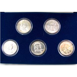 US Benjamin Franklin Half Dollar Collection, 1960, 1962, 1962D, 1963 & 1963D all Brilliant UNC.  Lot