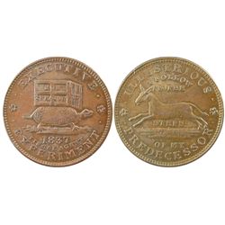 US Hard Times Token, 1837 Executive Experiment issue.  Depicts 'Tortoise and Jack Ass' U.S. Privatel