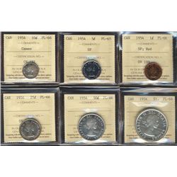 RCM Lot.  1954 Proof Like Set.  Includes all PL66 coins with exception of 5¢ PL65.  10¢ comes with C